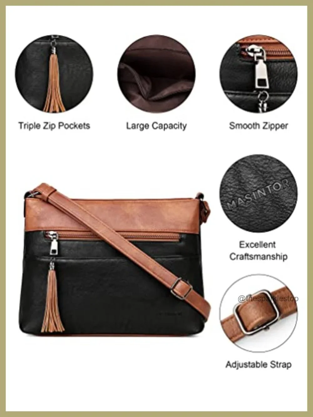 Faux Leather Crossbody Bag for Women Medium Vegan Purse with Multiple Pockets
